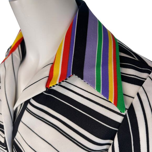 Vintage Jennifer Gee Dress 1970s Big Collar Striped Long Sleeve Belted Mod 8 - Picture 3 of 10